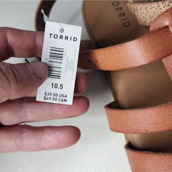 NWT Torrid Cognac Faux Leather Fisherman Sandal Size 10.5 Summer Plus Size - Picture 2 of 4